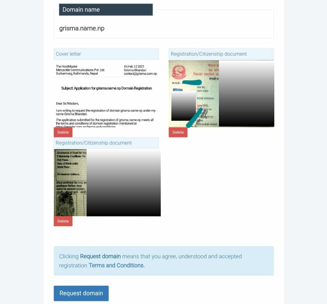 Upload Documents Required For The Registration Of .Np Domain