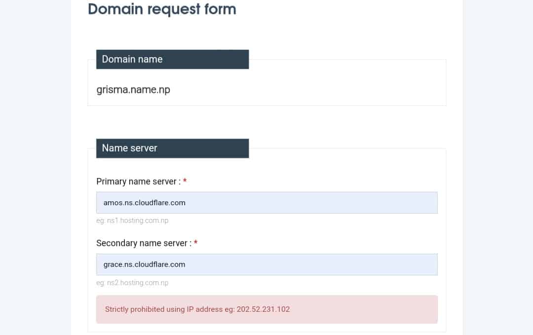 Fill The Domain Request Form For Registration Of .Np Domain