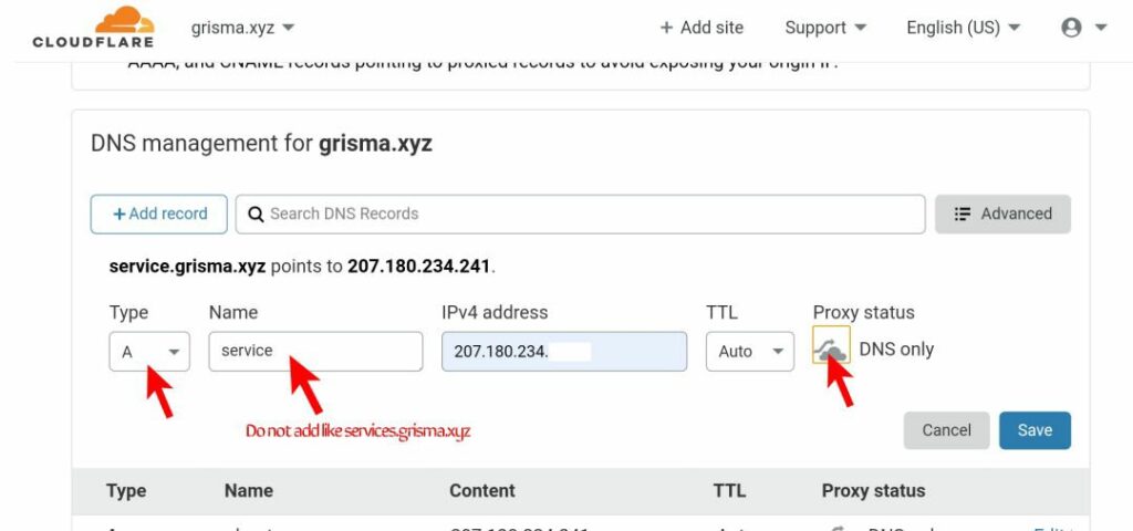 Setting A Record On Cloudfare To Host A Subdomain On A Different Server