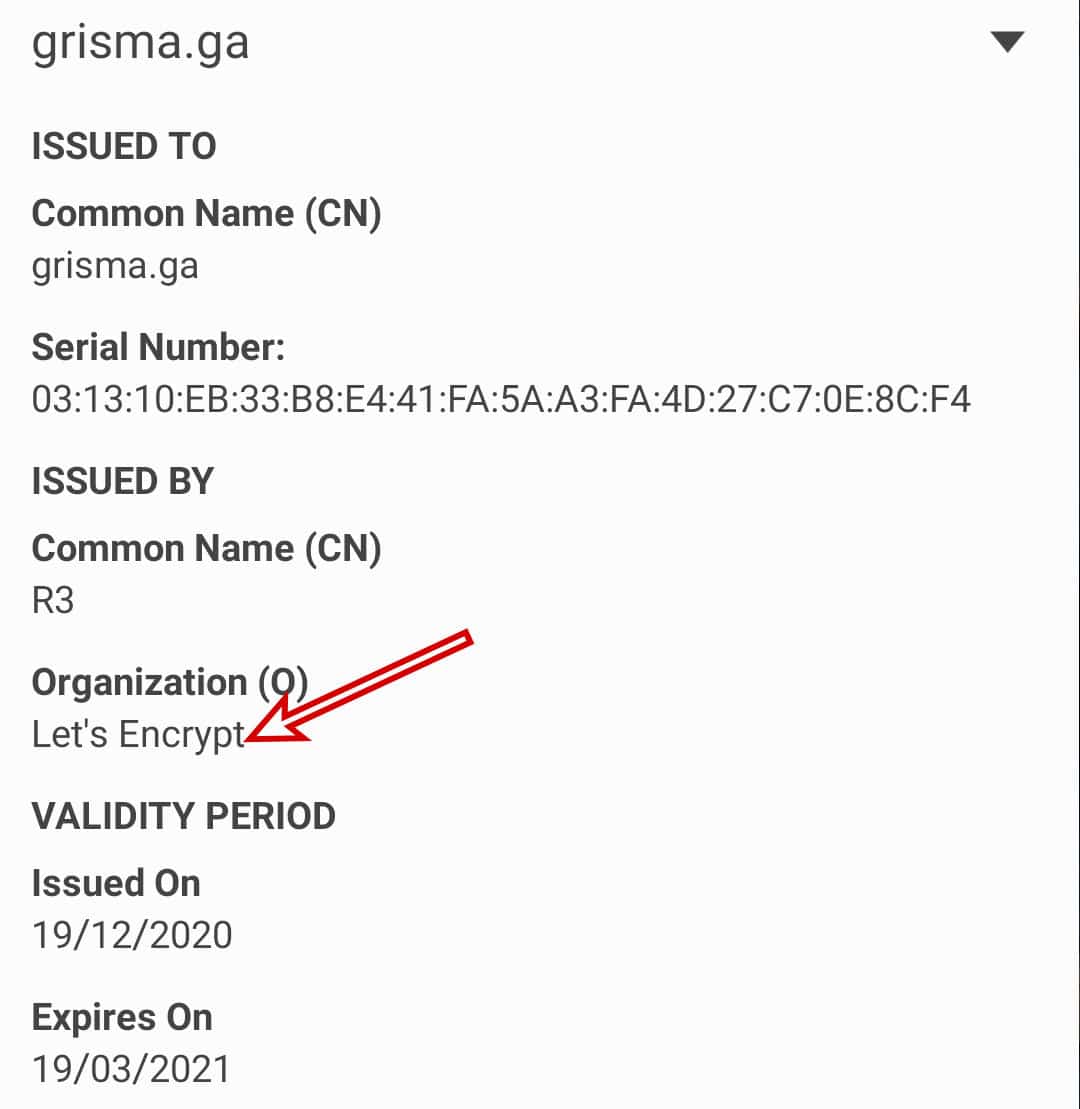 How to Get Free SSL Certificate on Infinityfree? (2021) 3 Let's Encrypt Free SSL Certificate issued to grisma.ga