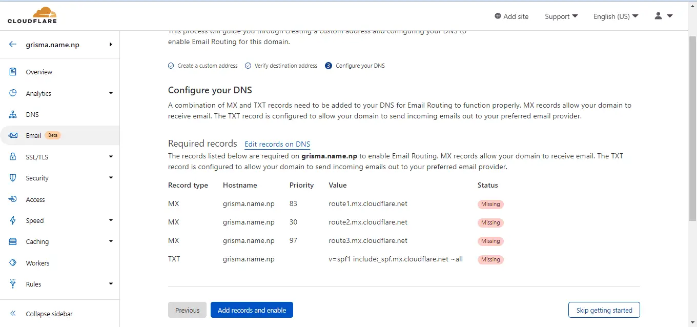 Cloudflare Email Routing Configuration Page To Create Custom Email Address For Free