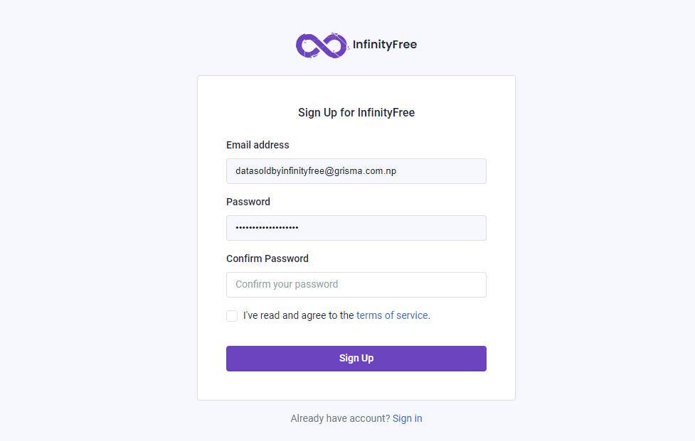 Signup To Infinityfree